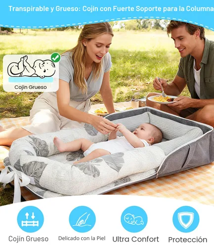 Miniatura 3 de Tumbona para bebé, tumbona portátil plegable de viaje para recién nacido de 0 a 12 meses, lavable y ligera, nido para bebé con toldo, nido de bebé