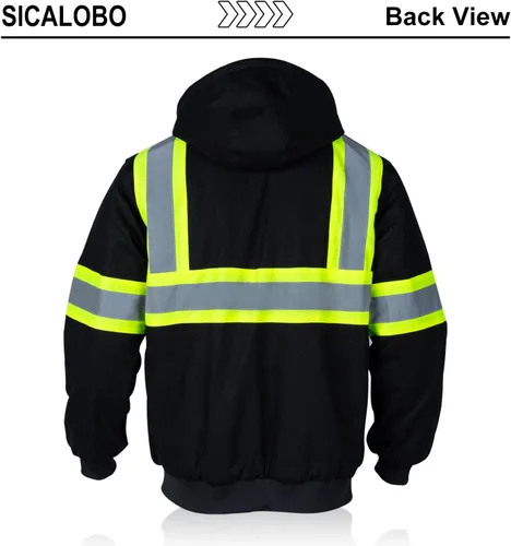 Miniatura 2 de Sudadera de forro polar con capucha de alta visibilidad para hombre, chamarra de seguridad reflectante resistente al agua y térmica de trabajo