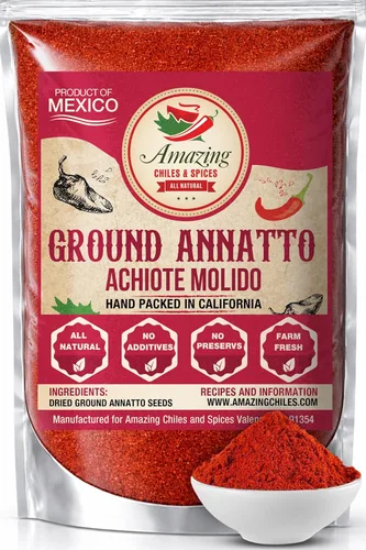 Achiote Powder - Semillas de annatto molidas de 16 onzas (1 libra), ideales para añadir color y sabor suave en sopas, guisos, carnes y recetas
