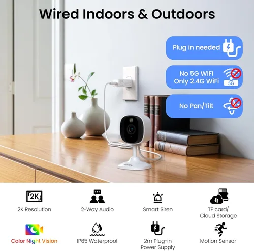 Miniatura 2 de AOQEE Cámaras 2K para Seguridad del Hogar - Cámara para Exteriores/Interiores para Perro/Gato/Mascota/Niñera/Bebé, Visión Nocturna a Color, Luz