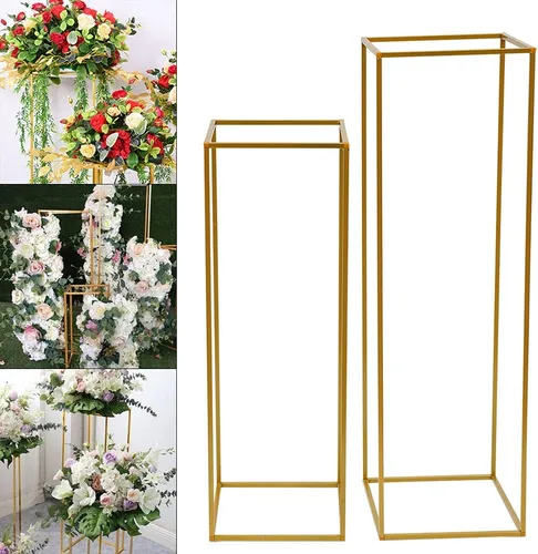 Miniatura 3 de Jarrones de flores, centros de mesa de boda para mesas, 2 piezas de metal dorado rectangular geométrico soporte de flores jarrón para decoración