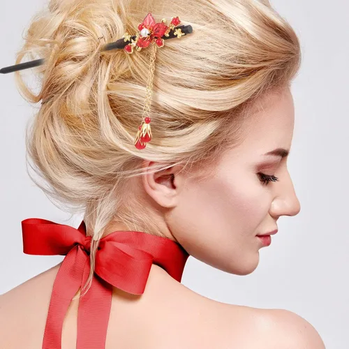 Miniatura 5 de Waydress 4 piezas de accesorios asiáticos para mujer, palillos chinos japoneses para el cabello, pinzas de geisha retro, horquillas de madera