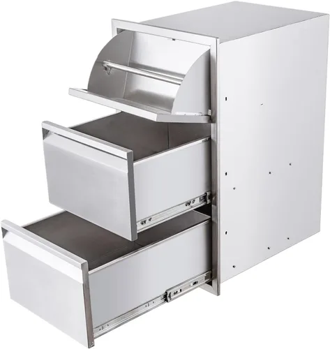 Miniatura 16 de Cajón de Cocina Exterior de 14 pulgadas de Ancho de Acero Inoxidable BBQ Cajón Triple Montaje Empotrado para Isla de Cocina Exterior