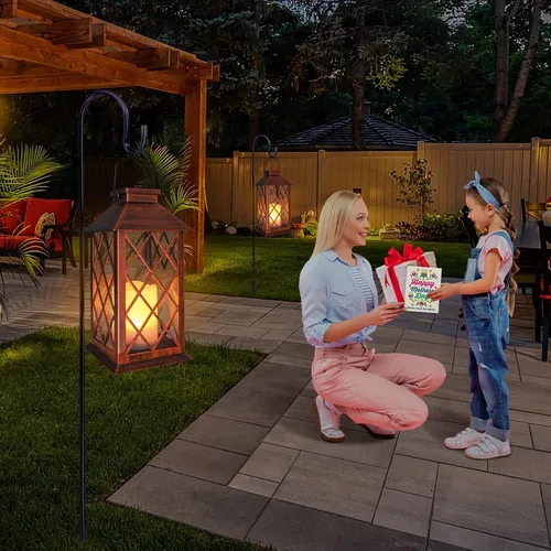 Miniatura 3 de TAKE ME Linternas solares de 35,6 cm para jardín al aire libre, linterna colgante impermeable con luces LED parpadeantes, sin llama, para mesa, al