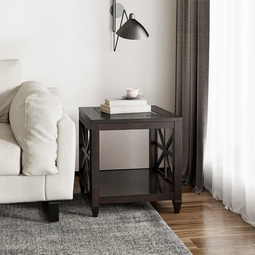 Miniatura 8 de Mesa auxiliar de granja para sala de estar, muebles cuadrados de madera maciza, mesas auxiliares grandes con silla de almacenamiento, mesa de centro