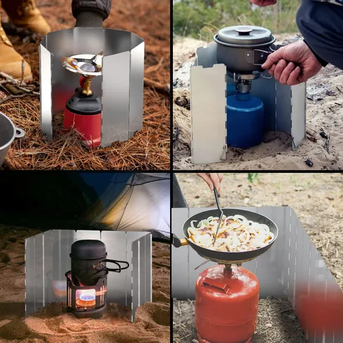 Miniatura 7 de Ohuhu - Parabrisas para estufa de campamento, pantalla de 8/10/12 placas de aluminio plegable portátil para camping, parabrisas, pantalla de viento