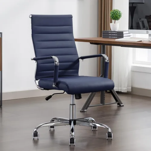 Miniatura 12 de Silla de escritorio de oficina de cuero, sillas de sala de conferencias con ruedas, silla ejecutiva moderna de respaldo alto, ergonómica giratoria