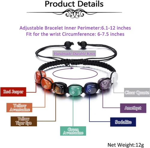 Miniatura 7 de TOP PLAZA - Pulsera de cuentas de chakras con 7 cristales curativos para yoga, meditación, relajación, ansiedad, para hombre y mujer