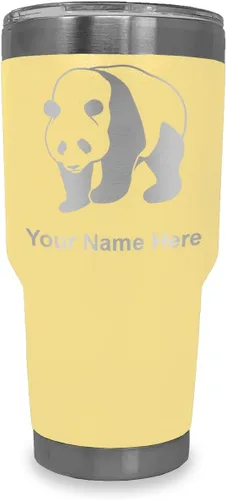 Miniatura 8 de LaserGram Vaso aislado al vacío de 20 onzas, oso panda, grabado personalizado incluido (negro)