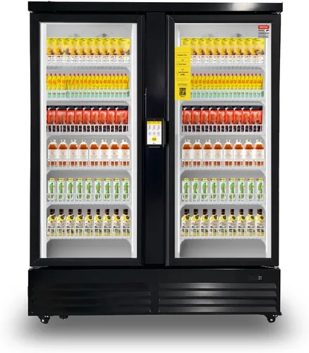 HAHA - Máquina expendedora grande, gabinete refrigerado de autoservicio, enfriador inteligente con pantalla de doble puerta con pago POS/NFC para