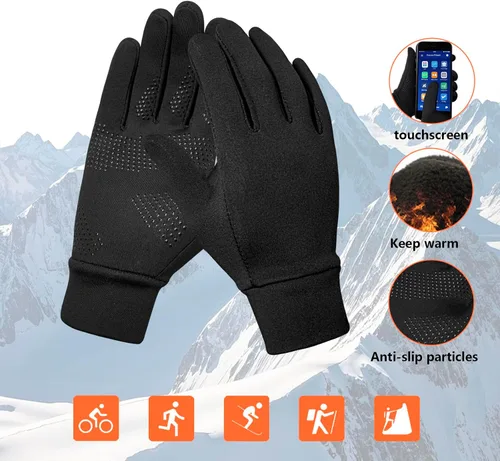 Miniatura 3 de Guantes de invierno para correr para hombres y mujeres, forro térmico para clima frío, guantes térmicos cálidos negros para pantalla táctil, guantes