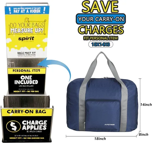Miniatura 3 de F.FETIVIN Bolsa de viaje para artículos personales de 18 x 14 x 8 pulgadas para Spirit Airlines, bolsa de lona ligera impermeable para gimnasio