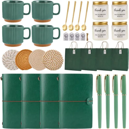 Miniatura 16 de Premios de baby shower para ganadores de juegos, 6 juegos de premios de baby shower, tazas de cerámica con cucharas de metal, posavasos tejidos