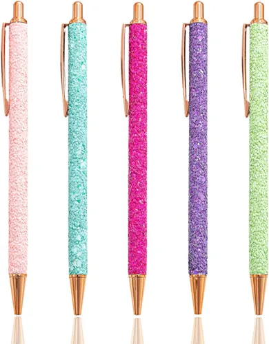 Miniatura 9 de PASISIBICK 8 bolígrafos de escritura de leopardo femenino, bonitos bolígrafos con purpurina, tinta negra, punta media de 0.039 pulgadas