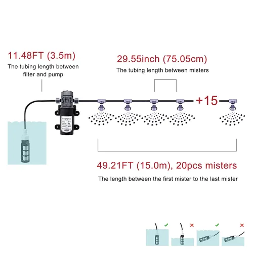Miniatura 3 de Sistema de refrigeración por nebulización al aire libre con kit de bomba, línea de nebulización de 49.2 pies con filtro, 20 boquillas de niebla