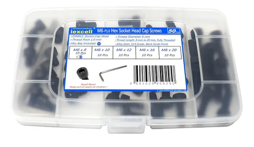 Miniatura 16 de iexcell Juego de 1500 piezas de tornillos de cabeza hexagonal de grado 12.9 M3 x 4/6/8/10/12/16/20/25/30/35/40/45/50 de grado 12.9 con acabado