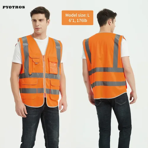 Miniatura 5 de Chaleco de seguridad reflectante de alta visibilidad para hombres con bolsillos