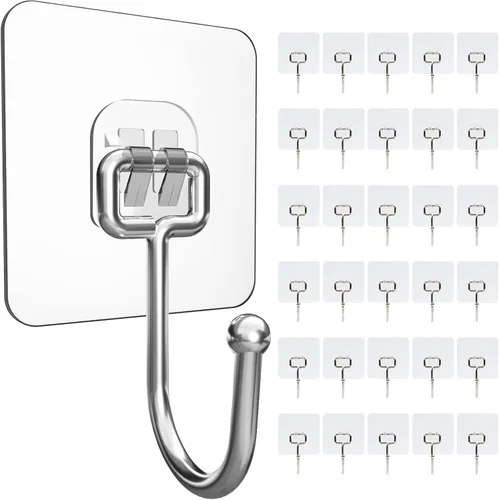 Miniatura 7 de Paquete de 50 ganchos adhesivos, ganchos de pared resistentes de 22 libras (máx.) para colgar llaves, tazas, sombreros, abrigos, ganchos adhesivos