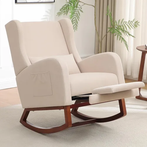 Miniatura 10 de HCHAIRH Rocking Chair Nursery, Nursery Rocking Chairs with Foot Rest, Comfy Glider Rocker Nursing Chair with Back Pillow for Nursing, Living Room