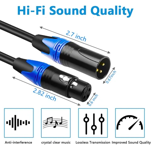 Miniatura 4 de XLR Cables 3 pies, paquete de 4 unidades, cable de micrófono XLR macho a hembra, cable de micrófono de 3 pines chapado en oro cable de altavoz OFC
