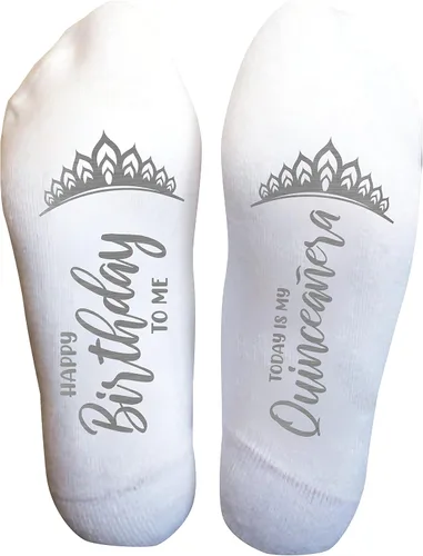 Miniatura 16 de Calcetines Divertidos Mis Quince para Niñas Adolescentes, Regalo de Quinceañera del 15º Cumpleaños, Recuerdo de Fiesta Personalizado