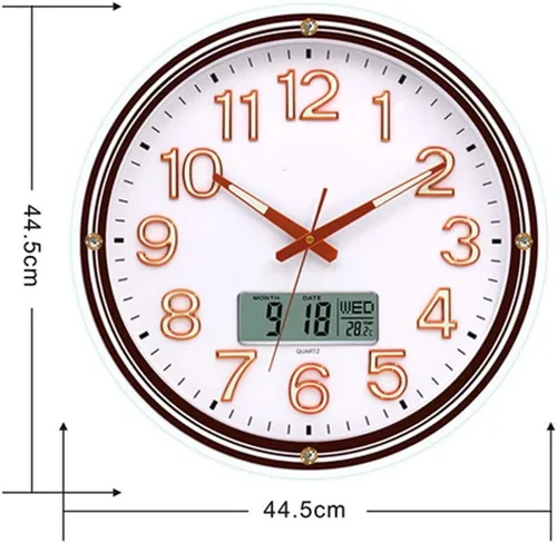 Miniatura 7 de ZZenSmot Reloj silencioso de 18 pulgadas, moderno reloj de pared luminoso con calendario LCD y termómetro para decoración de oficina en casa