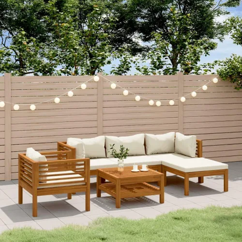 Miniatura 26 de 6 Piece Outdoor Patio Furniture Set, Modular Acacia Wood Garden Lounge Set with Weather Resistant Cushions, Cream Brown Modern Seating for Balcony
