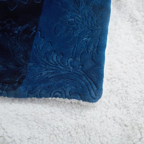 Miniatura 5 de Tache - Manta de sherpa azul, 50 x 60 pulgadas, en relieve, súper suave, cálida, acogedora, esponjosa, color azul oscuro, franela de microforro