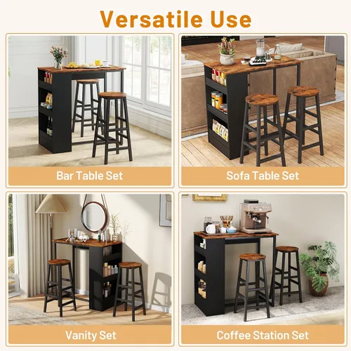 Miniatura 6 de Giantex Juego de mesa de comedor de 3 piezas, mesa de cocina rectangular de 36 pulgadas y 2 taburetes de bar con estantes de almacenamiento, juego