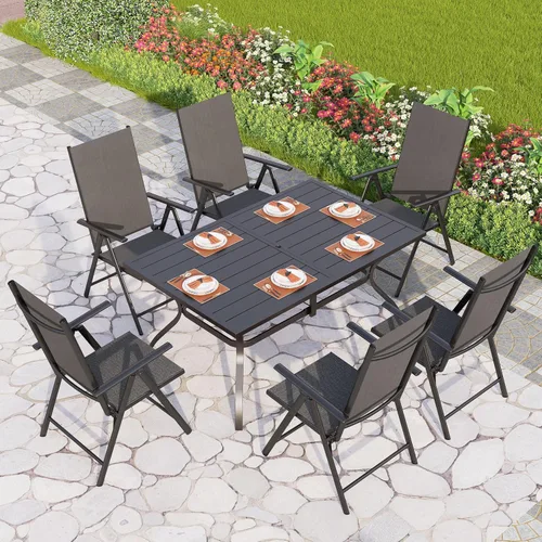 Miniatura 10 de PHI VILLA Juego de 3 piezas de muebles de bistró de patio, juego de muebles de bistró para exteriores con 2 sillas plegables reclinables y 1 mesa