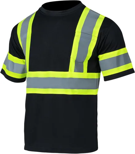 VENDACE Camiseta de seguridad de alta visibilidad Clase 2 para hombre, camisa de manga corta reflectante ANSI con parte inferior negra (negro, XL)