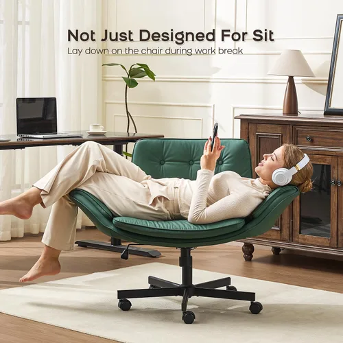 Miniatura 5 de amseatec Silla Criss Cross con Respaldo y Ruedas, Silla Ajustable Giratoria Cómoda para Tocador y Salón, Silla de Oficina para el Hogar, Estilo Verde