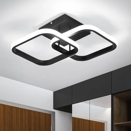 Miniatura 7 de CANEOE Lámpara LED de techo de pasillo de 15.75 pulgadas, lámpara de techo LED moderna cuadrada de 6000 K, lámpara de techo negra de 25 W para Negro