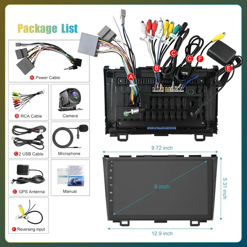 Miniatura 8 de Radio de coche 4G+64G Android 12 para Honda CRV 2007-2011, unidad principal estéreo de 9 pulgadas con WiFi/5G, CarPlay inalámbrico+Android Auto