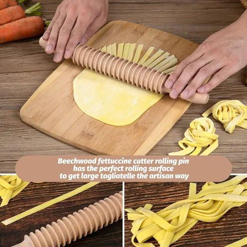 Miniatura 5 de Lápiz rodante de madera de haya de 7mm para pasta Fettuccine, cortador de tallarines, rodillo de rejilla de fideos, cortador de masa, lápiz rodante