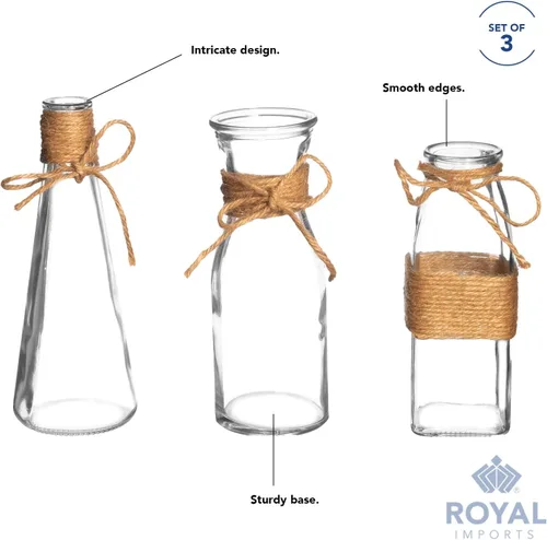 Miniatura 3 de Royal Imports Jarrón de cristal transparente, centro de mesa pequeño de un solo tallo, mini tarros florales decorativos, decoración rústica