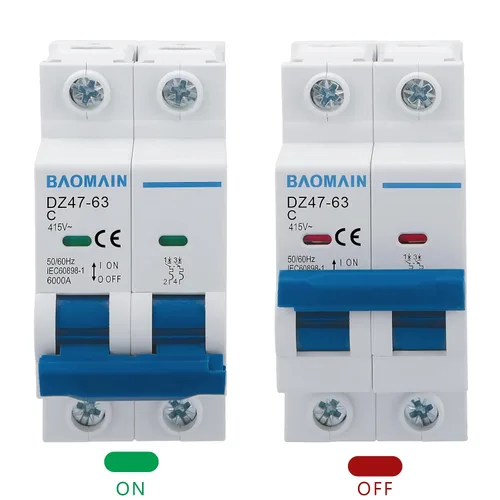 Miniatura 2 de Baomain Disyuntor miniatura DZ47-63 Break AC 230V/400V 1Amp 2 Polo Montaje en riel DIN (1 Amp.) Reliably protects AC home circuits from overloads