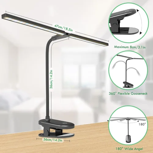 Miniatura 2 de Luz de lectura LED con clip, lámpara de escritorio 48 LED de 2600 mAh, batería recargable por USB, luces de libro recargables por USB, brillo Negro