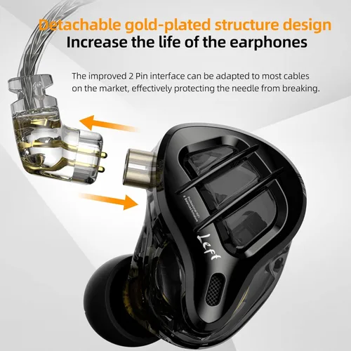 Miniatura 7 de KZ ZAR - Auriculares intrauditivos para monitor intrauditivo, 1DD+7BA, tecnología híbrida, controlador, auriculares con cable chapado en plata