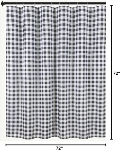 Miniatura 9 de Biscaynebay - Cortinas de ducha de tela texturizada 72" X 72", cortinas de baño de estilo granja modernas con estampado de cuadros en blanco y Negro