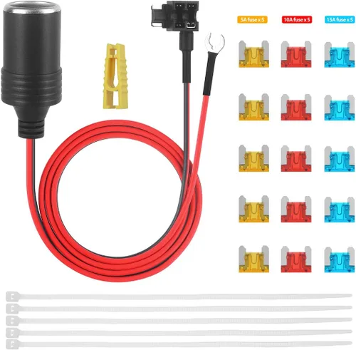 Adaptador de grifo de fusible de 12 V para encendedor de cigarrillos de automóvil, cable de 18 AWG con soporte para fusibles, (LP-Mini APS)
