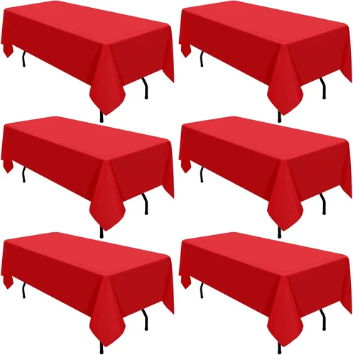 Miniatura 126 de Paquete de 10 manteles de poliéster de 60 x 102 pulgadas, manteles de poliéster beige para mesas rectangulares de 6 pies, resistentes a las manchas