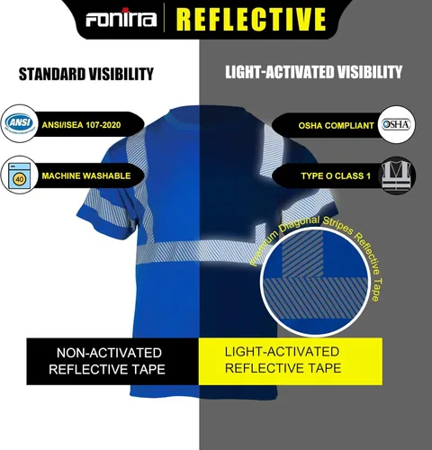 Miniatura 6 de FONIRRA Hi Vis - Camisetas de seguridad con bolsillo para hombre, manga larga, reflectante, ANSI Clase 2, para trabajo