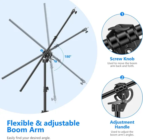 Miniatura 4 de Neewer Soporte de Luz de Fotografía 2 en 1, Aleación de Aluminio de 9.7 pies Trípode Resistente Heavy Duty con Brazo Boom de 3.8 pies y Bolsa