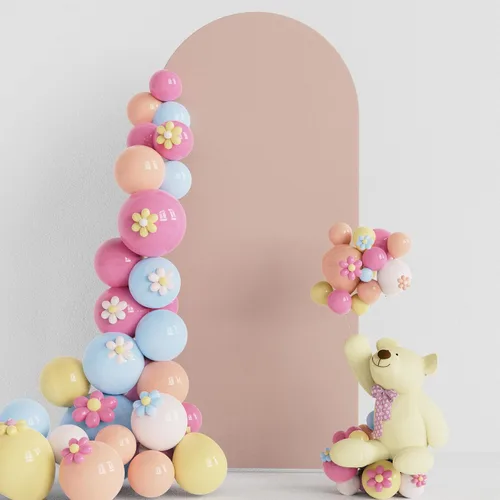 Miniatura 10 de Soporte de arco de boda Putros de 7.2 pies beige con forro de spandex ajustado y parte superior redonda Chiara para cubrir soportes de telón