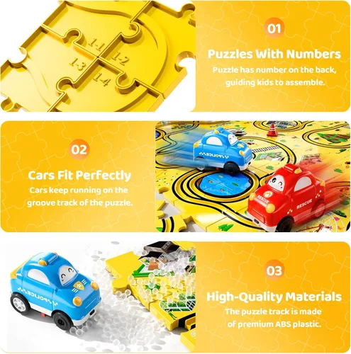 Miniatura 4 de Bennol Juego de Pistas de Autos de Carreras Rompecabezas de 56 Piezas Juguetes para Niños, Rompecabezas de Piso Pistas de Autos Regalos para Niños