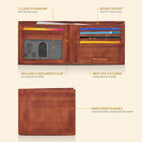 Miniatura 28 de Cartera delgada de cuero para hombre, bloqueo RFID, bolsillo frontal minimalista, delgada y elegante con ventana de identificación, regalo