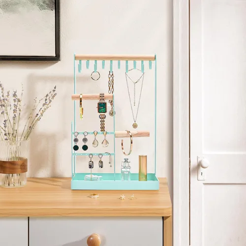 Miniatura 5 de ProCase Organizador de joyas, soporte para joyas, organizador de collares de 4 niveles con bandeja para anillos, pequeño y bonito estante