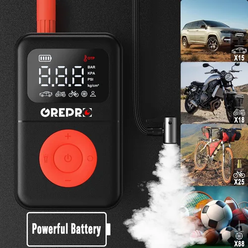 Miniatura 3 de GREPRO Inflador de neumáticos, compresor de aire portátil, bomba de aire portátil de 160 PSI con medidor de presión digital, luz LED y múltiples