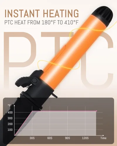 Miniatura 6 de Rizador de pelo con rotación automática: rizador de pelo automático de 1.25 pulgadas con temperatura ajustable de 180 °F a 410 °F y pantalla LCD